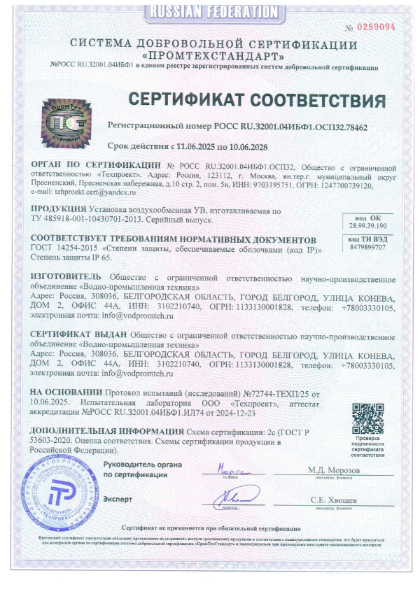 Степень защиты IP65
